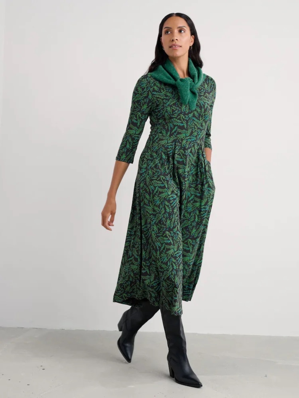 Seasalt Cornwall Veronica Midi Dress in Forest Floor Fern Size 12